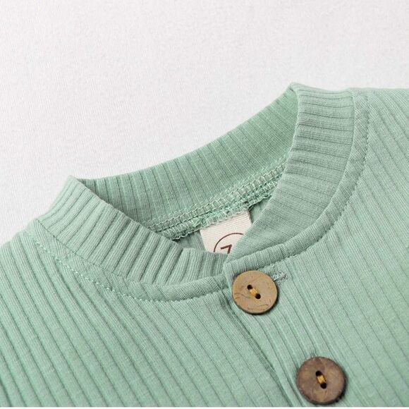 Long Sleeve Knitted Cotton Onesie Romper & Pants Mint Green 6-12 months - Picture 4 of 8